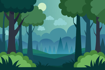 A simple cartoon illustration of a misty forest background vector illustration