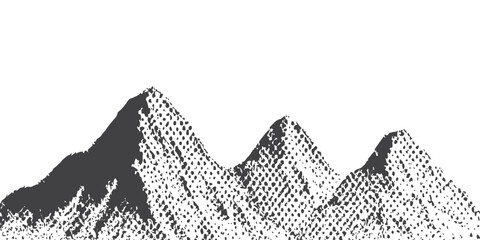 Vector art illustration of a vintage mountain landscape symbol design with black and white texture © NOT BAD