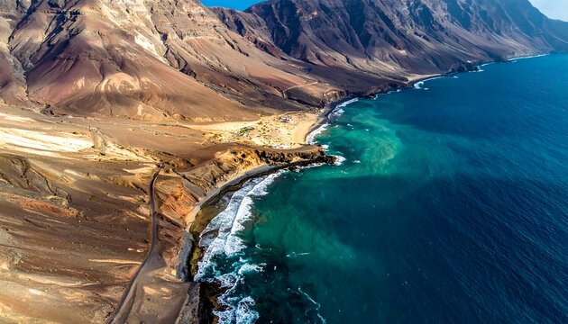 Coastal mountain range aerial view