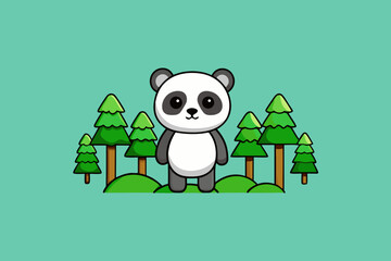 Naklejka premium A beautiful cartoon landscape of a panda forest vector illustration