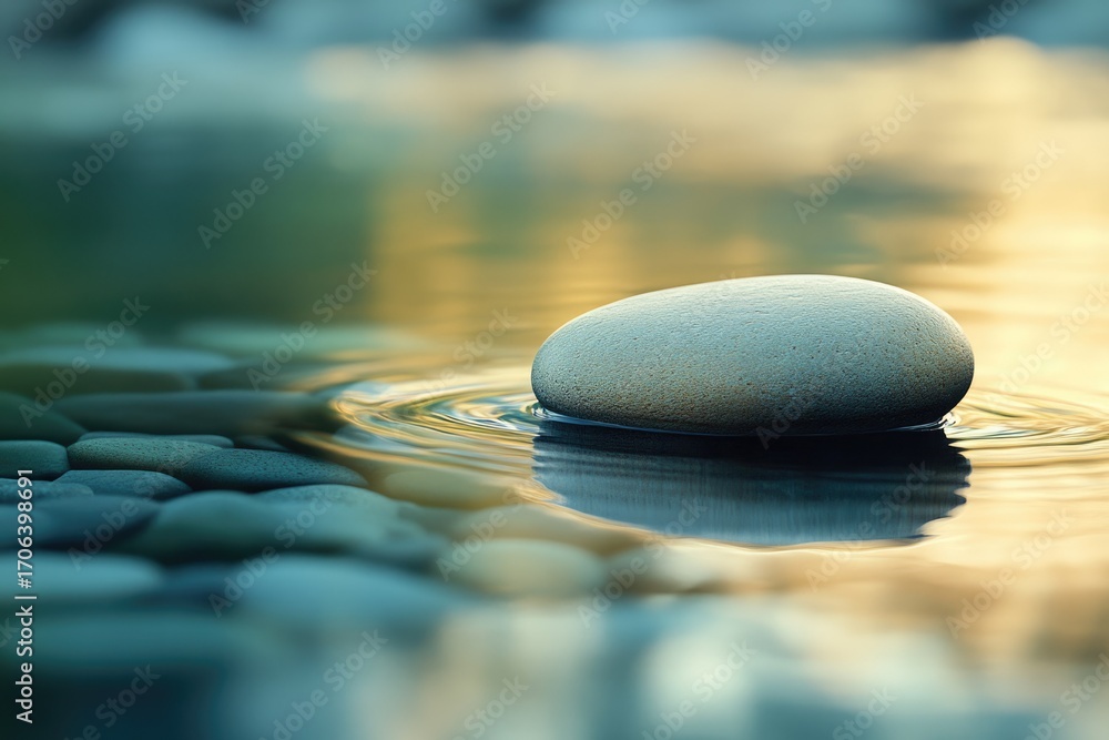 Aufkleber a serene image of a smooth grey stone floating gently on calm water, creating ripples.