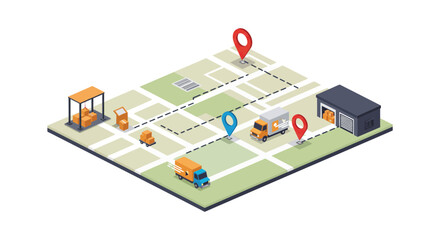 Obraz premium logistics hub with trucks containers and location markers
