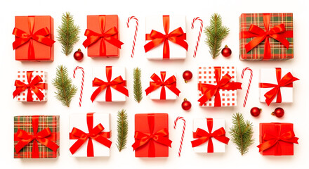 christmas gift boxes with red ribbon