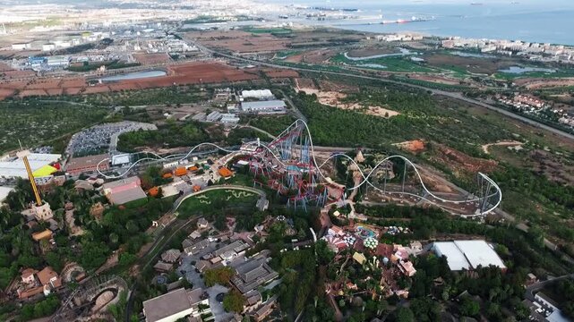 A Stunning Aerial View of a Portaventura Park Featuring a Thrilling Roller Coaster