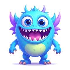Fototapeta premium Cute blue monster smiling widely
