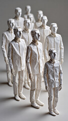 origami figures, group of waiting men