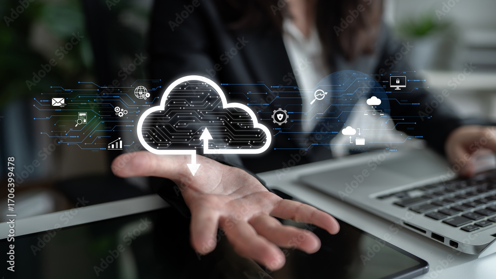 Aufkleber cloud computing enables digital growth with secure data storage, scalable infrastructure, and strate