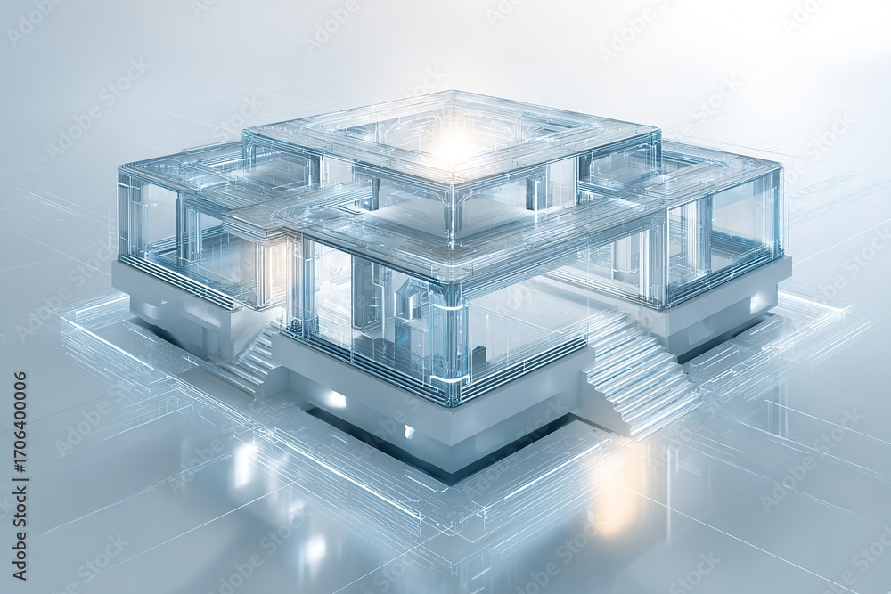 Poster modern transparent architectural design showcasing innovative concepts in building structures