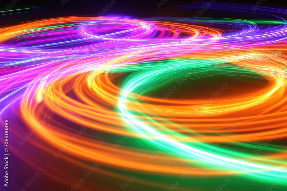 Poster colorful swirling lights create vibrant patterns in a dark atmosphere during an evening event