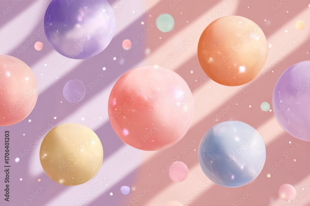 Poster colorful background with a bunch of different colored balls. the balls are scattered all over the ba