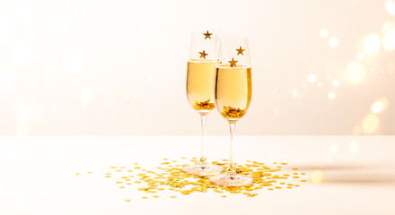 champagne glasses with christmas decoration