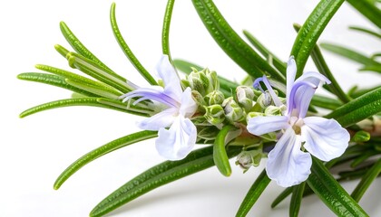 Close-up of rosemary sprigs with light purple flowers