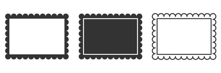 Scalloped rectangle frame. Decorative postage outline. Scallop edge background. Retro stationery border design. Minimalist wavy border for poster picture card postcard photo template
