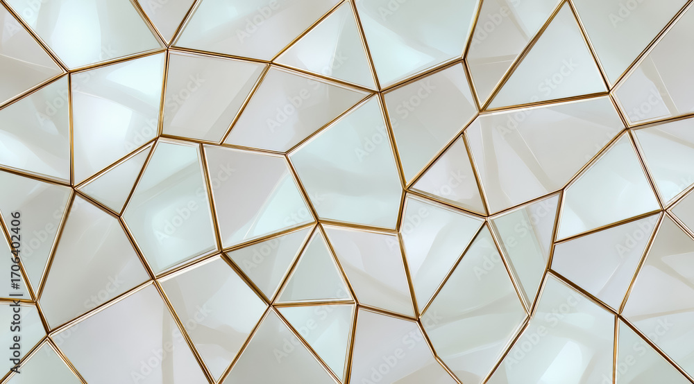 Poster gold and white patterned wall with a gold and white border. the pattern is made up of triangles and 