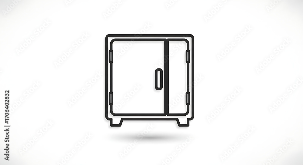Poster a minimalist outline of a cabinet with doors and a handle on a white background with a soft shadow a