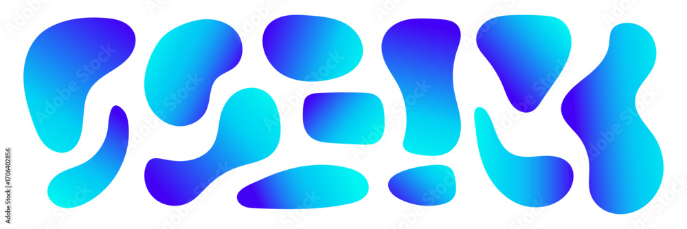 Poster vivid blue organic blob set with gradient texture. colorful liquid blobs. fluid minimal forms. water