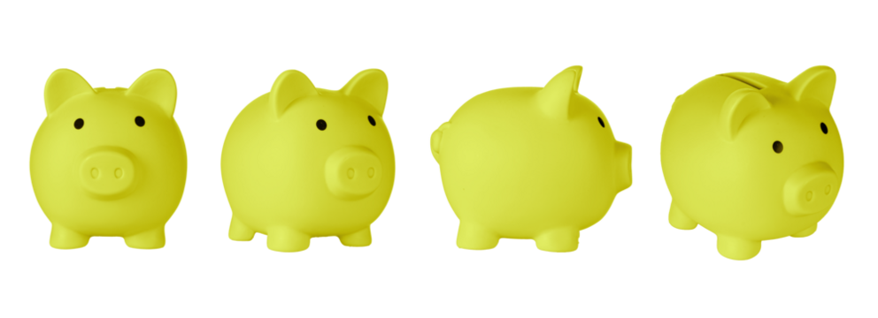 Set Piggy bank pig Green color on isolated white background close up