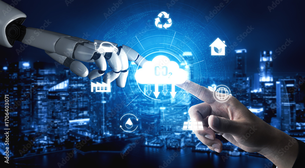 Poster ai artificial intelligence accelerates net zero goals by supporting green strategies, smart energy t