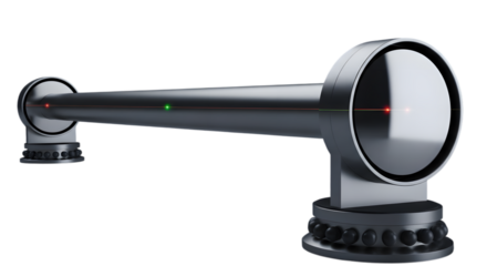 Modern laser alignment tool with red and green indicator lights, isolated on transparent background