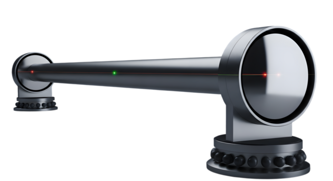 Modern laser alignment tool with red and green indicator lights, isolated on transparent background