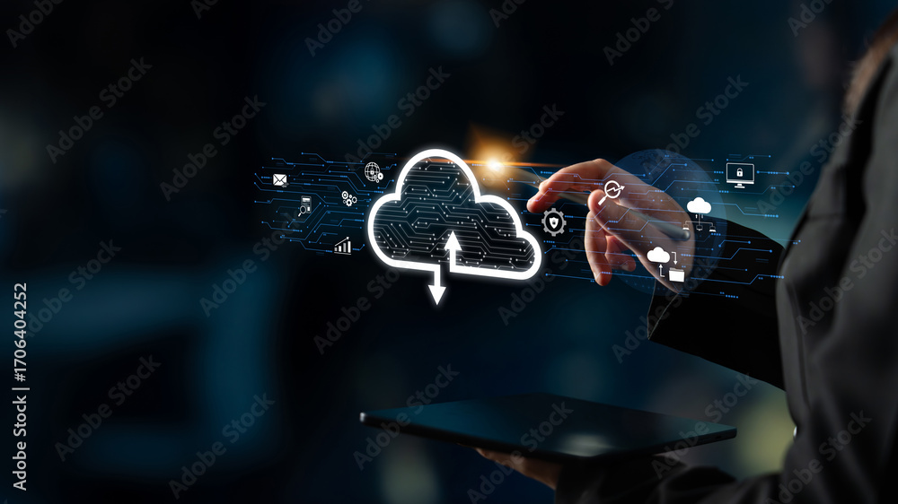 Aufkleber cloud computing enables digital growth with secure data storage, scalable infrastructure, and strate