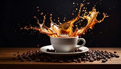 Coffee splash in a white cup