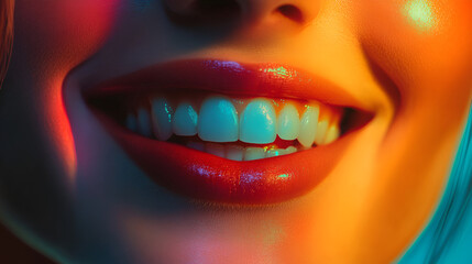 Obraz premium A beautiful feminine smile, a beautiful smile with lipstick. A woman's smile.