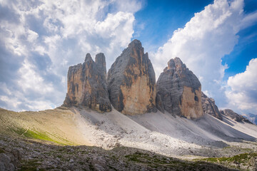 Tre Cime di Lavaredo peaks in Dolomites, Italy