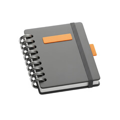 Modern gray spiral notebook with orange bookmark and elastic closure on isolated background ideal for notes and organization Tansparent Background