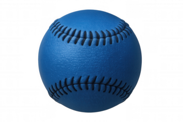 Rotating blue baseball ball on a transparent background, showcasing intricate leather stitching, ideal for sports-themed design projects