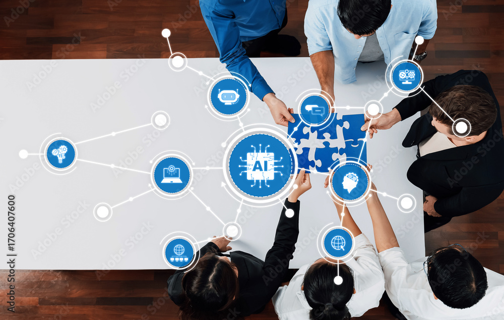 Aufkleber a dynamic team collaborating on artificial intelligence solutions, engaging in strategy discussions 