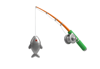 Whimsical fishing rod with a shiny silver fish lure dangling temptingly against a contrasting backdrop capturing the essence of leisure outdoor activity and sport Tansparent Background
