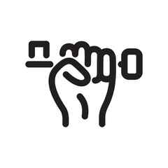 A raised fist clutching a key, symbolizing access or security. Symbol of protection of real estate, wealth. Emphasizes the importance of unity in social change