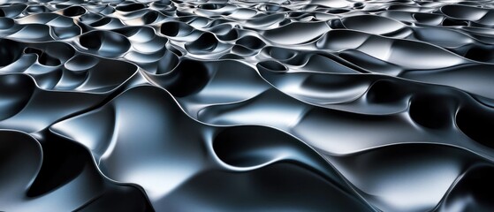 Fototapeta premium Abstract metallic waves texture background smooth reflective gray surface 3 d rendering digital art