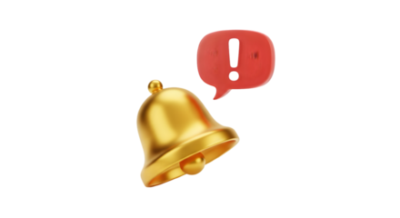 Shiny golden bell icon symbol alert notification message warning alert symbol notification alert bell sign danger message warning icon Tansparent Background