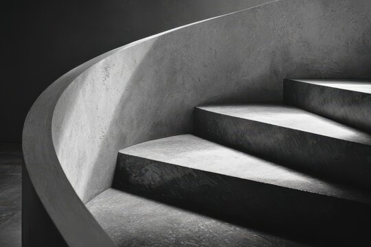 The Silent Curve - Dramatic Light Play on a Minimalist Concrete Staircase. - Powered by Adobe