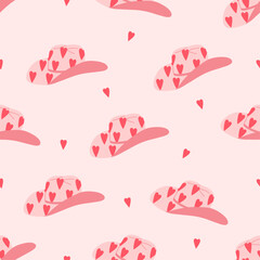 Cowgirl hats and hearts seamless pattern. Trendy pink design. Western, wild west. Hand drawn vector illustration