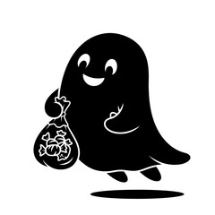 Vector art of cute ghost holding a bag of candy halloween character with sweet treat for trick or treat celebration