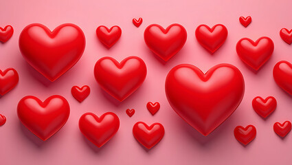 Many red hearts on a pink background for valentines day