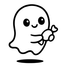 Vector art of cute ghost holding a candy halloween character with sweet treat spooky and adorable illustration for greeting card or invitation