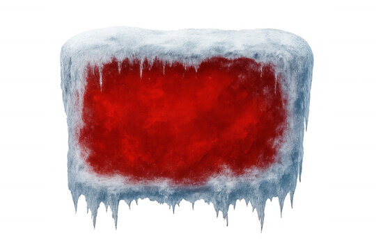 Ice and snow covering a glowing red sign with transparent background, perfect for winter and christmas themes