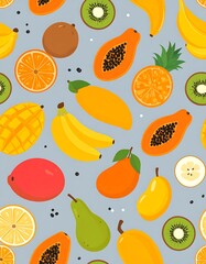 Colorful fruit pattern on a muted background