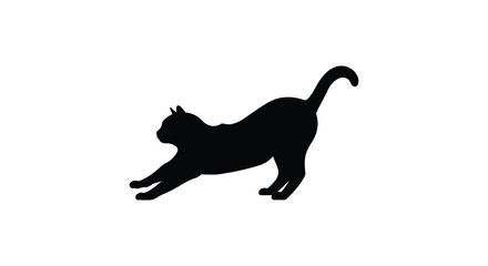 a black silhouette of a cat stretching its body