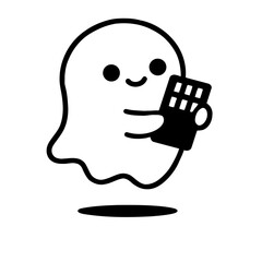 Vector art of cute ghost holding a chocolate bar halloween character with sweets spooky and adorable cartoon illustration