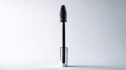 Lash brush elegantly standing upright a pristine white background highlighting cosmetic beauty makeup tools and professional beauty photography composition
