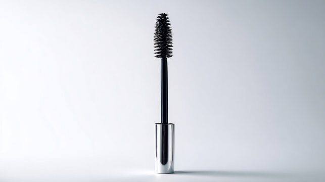 Lash brush elegantly standing upright a pristine white background highlighting cosmetic beauty makeup tools and professional beauty photography composition