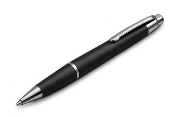 Black and Silver Ballpoint Pen – Sleek Writing Instrument with Matte Barrel, Metallic Accents, and Retractable Design for Office Supplies and Product Branding"