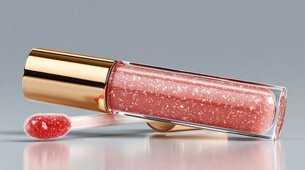 Lip oil cosmetic product mockup positioned professional showcase clean presentation on white background highlighting texture and shine