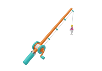 Brightly colored toy fishing rod with reel and fish lure for childhood fun and outdoor recreation adventures Tansparent Background