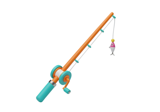 Brightly colored toy fishing rod with reel and fish lure for childhood fun and outdoor recreation adventures Tansparent Background